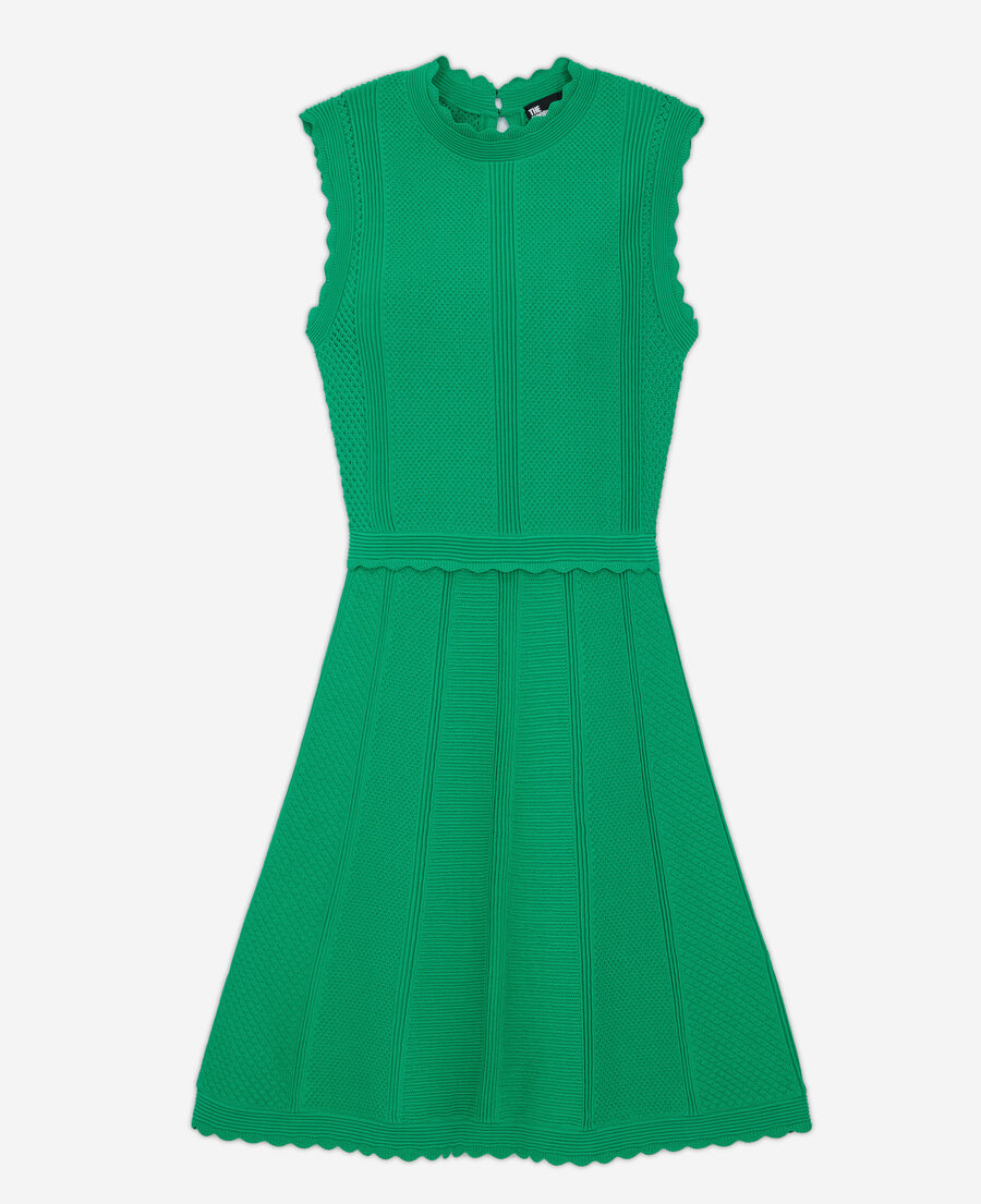 vestido corto verde punto calado