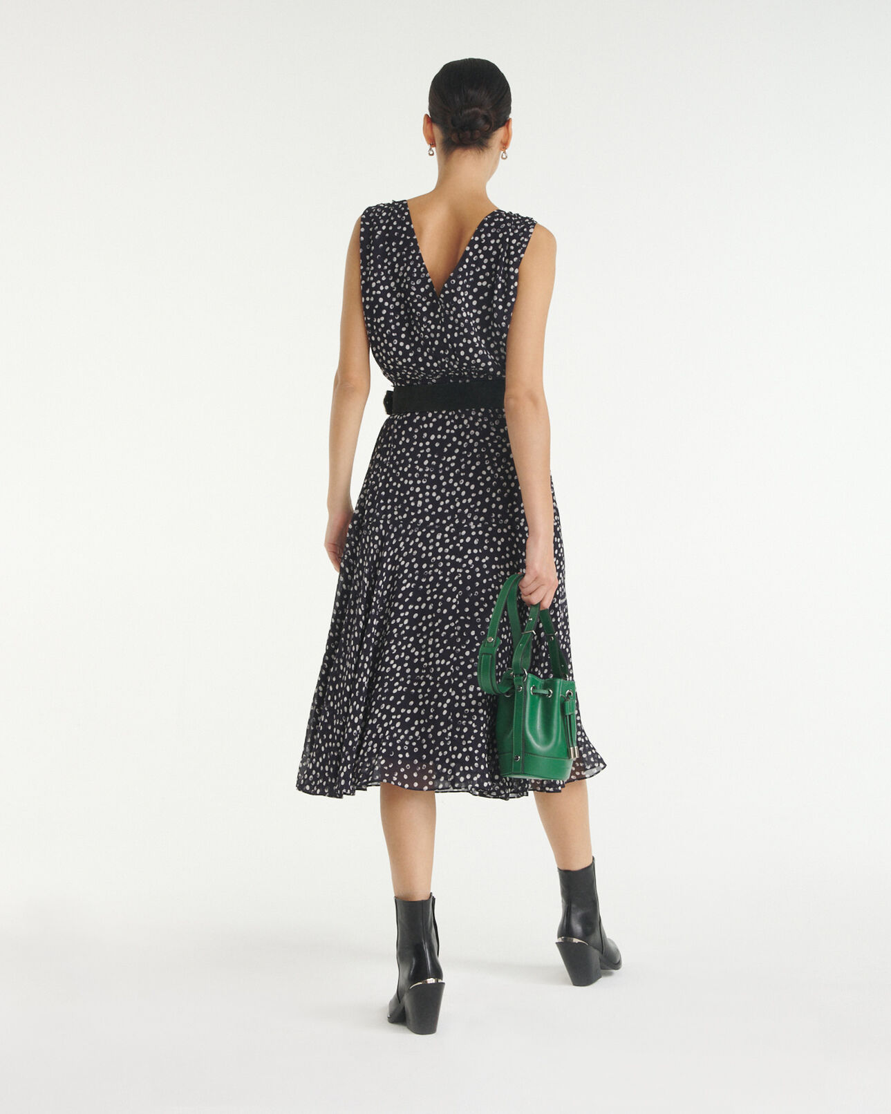 The Kooples FEMME NAVY / WHITE robe portefeuille bleu marine à pois