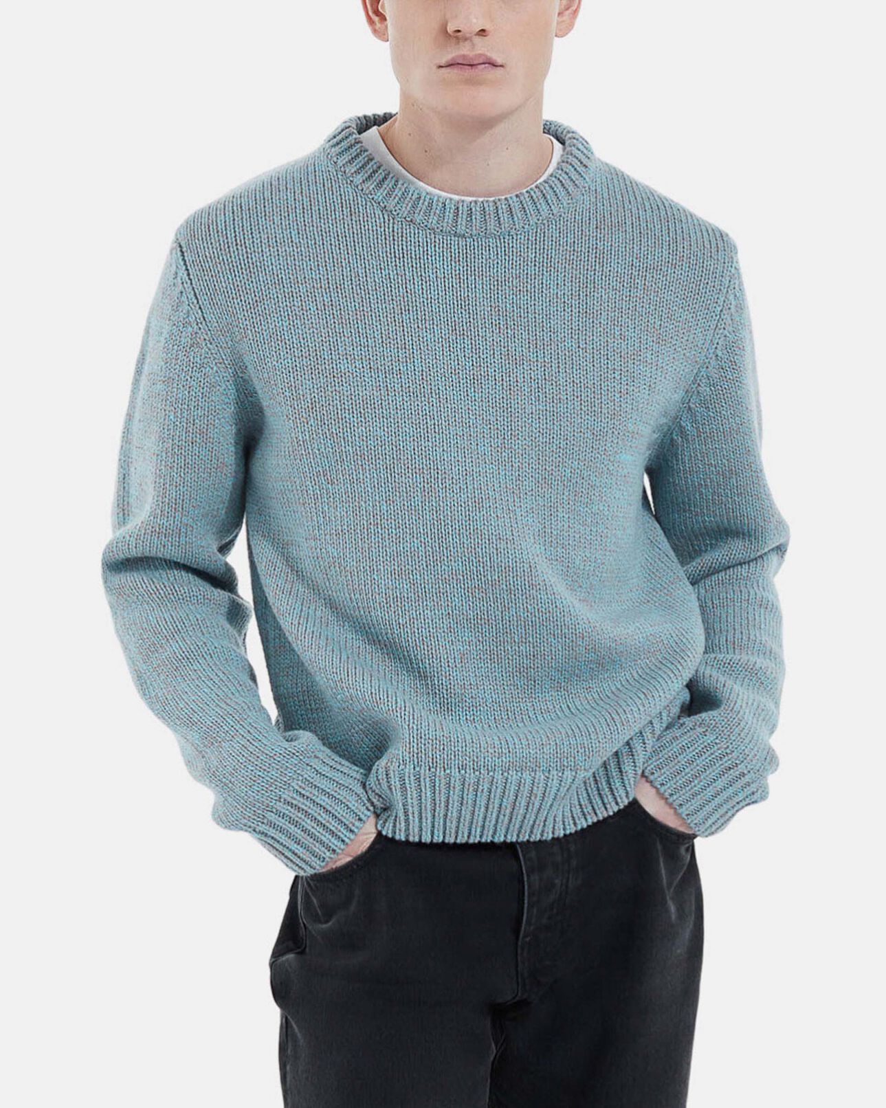 The Kooples MEN MULTICOLOR BABY BLUE light blue wool sweater w/ classic crew neck