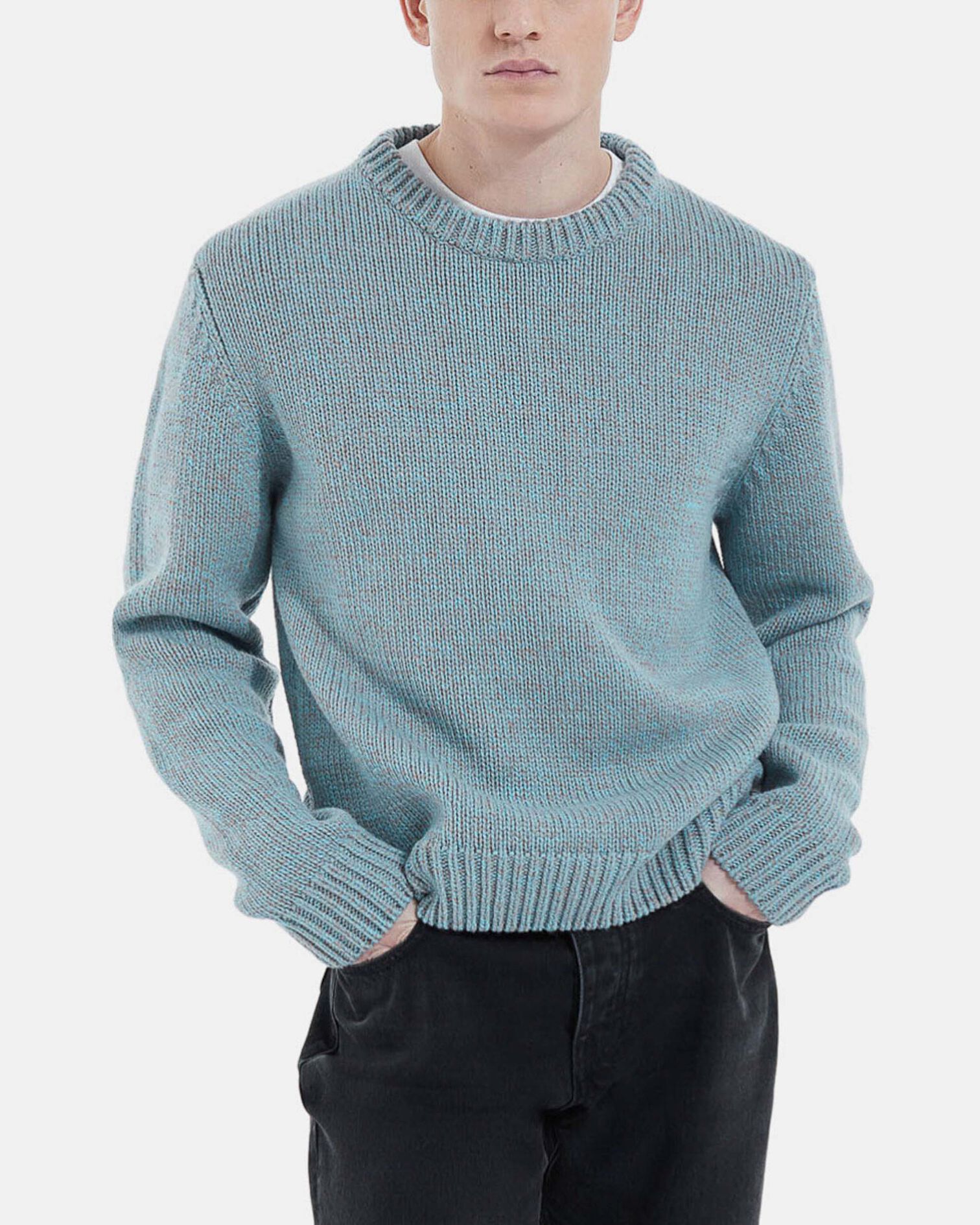 Light blue wool sweater w/ classic crew neck, MULTICOLOR BABY BLUE, hi-res image number null