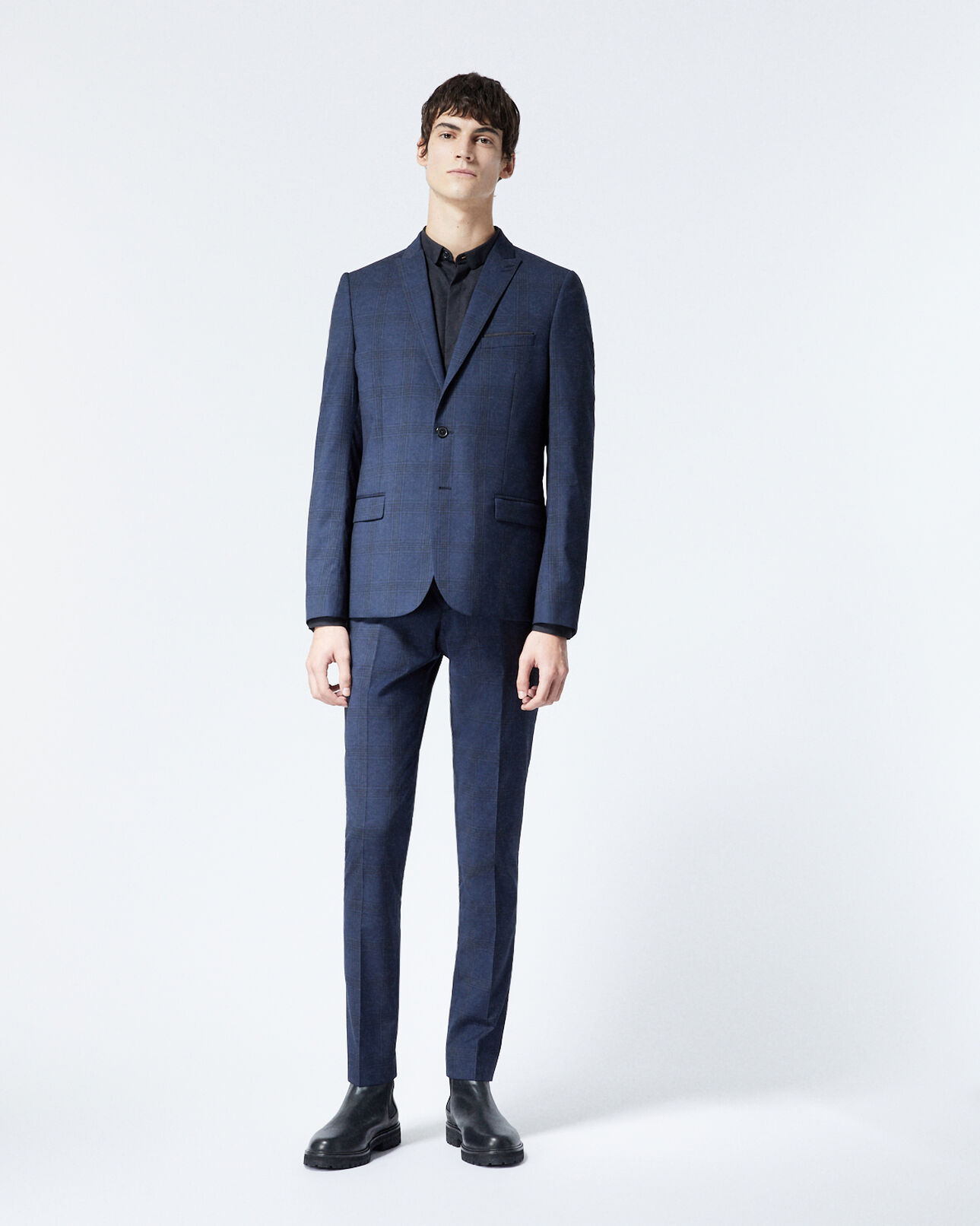 The Kooples MEN NAVY navy blue wool jacket with check motif