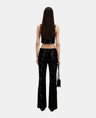 The Kooples FEMME BLACK top court en velours avec sequins noir