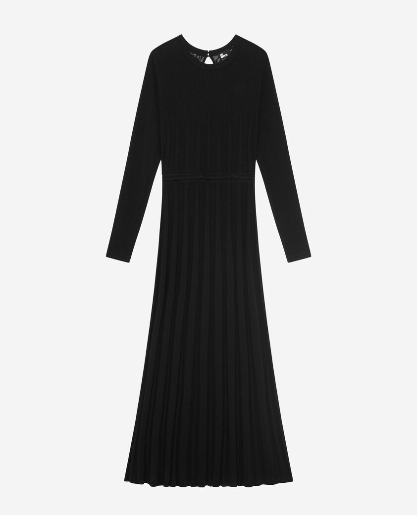 The Kooples DAMEN BLACK langes strickkleid mit schwarzer spitze