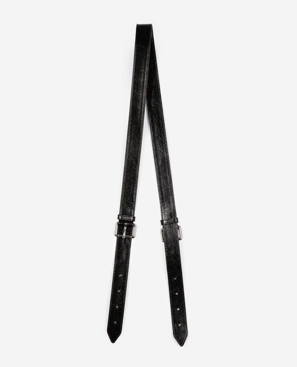 The Kooples FEMME BLACK bandoulière sac amelia en cuir craquelé noire
