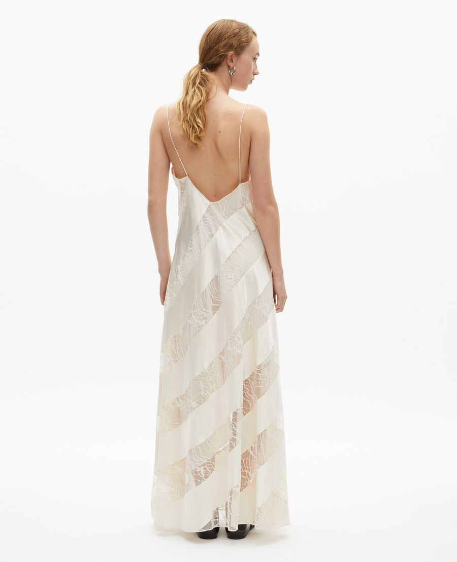 The Kooples DAMEN ECRU langes babydollkleid aus seide mit spitze in ecru | the kooples