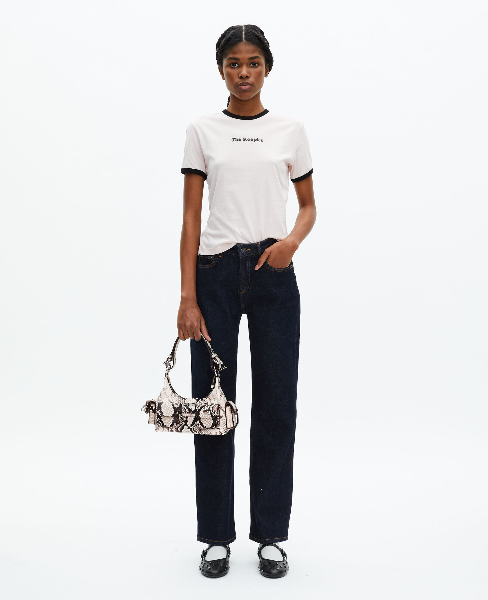 The Kooples WOMEN BLACK WHITE amelia small bag in python-effect leather
