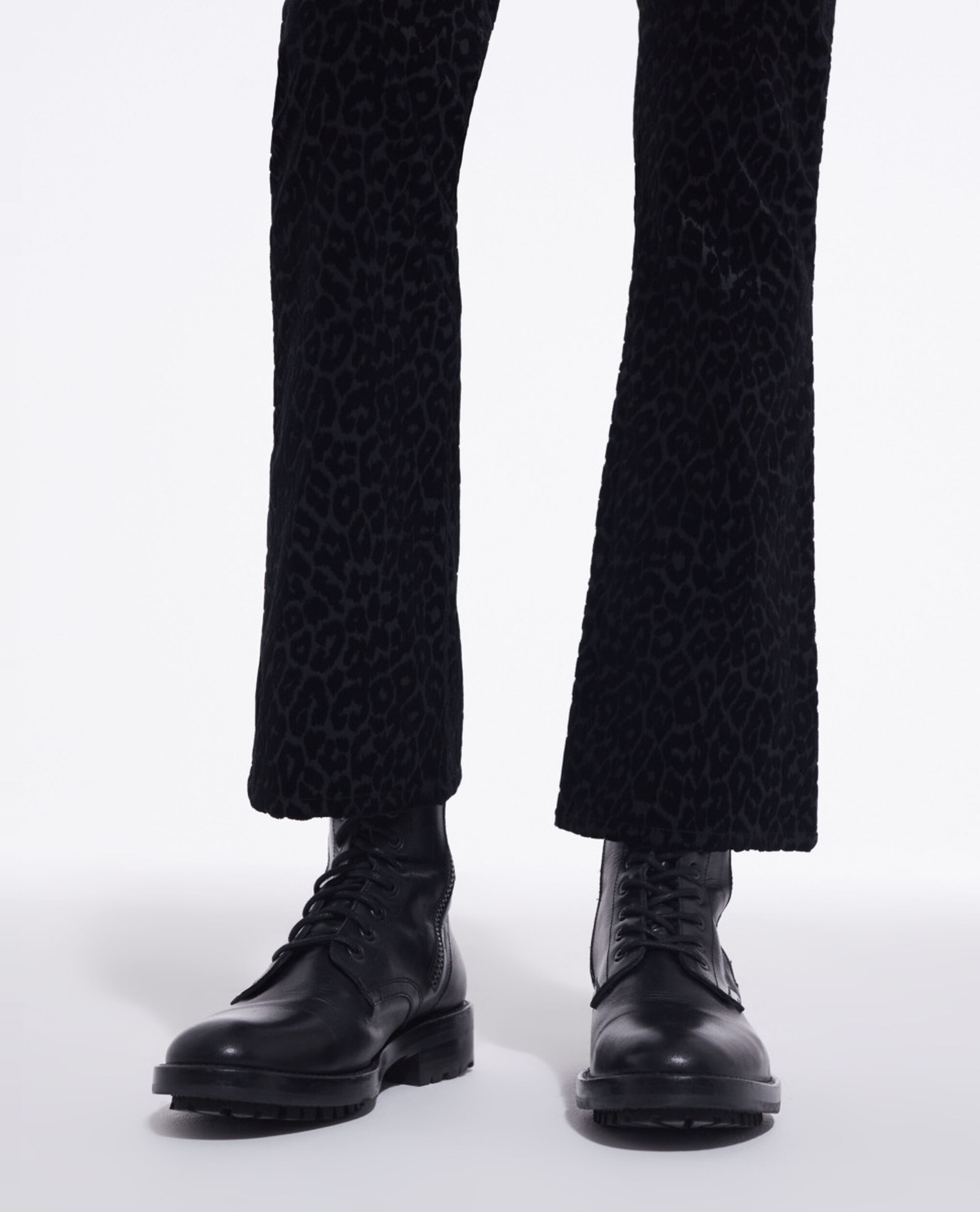 Black velvet suit pants with leopard print, BLACK, hi-res image number null