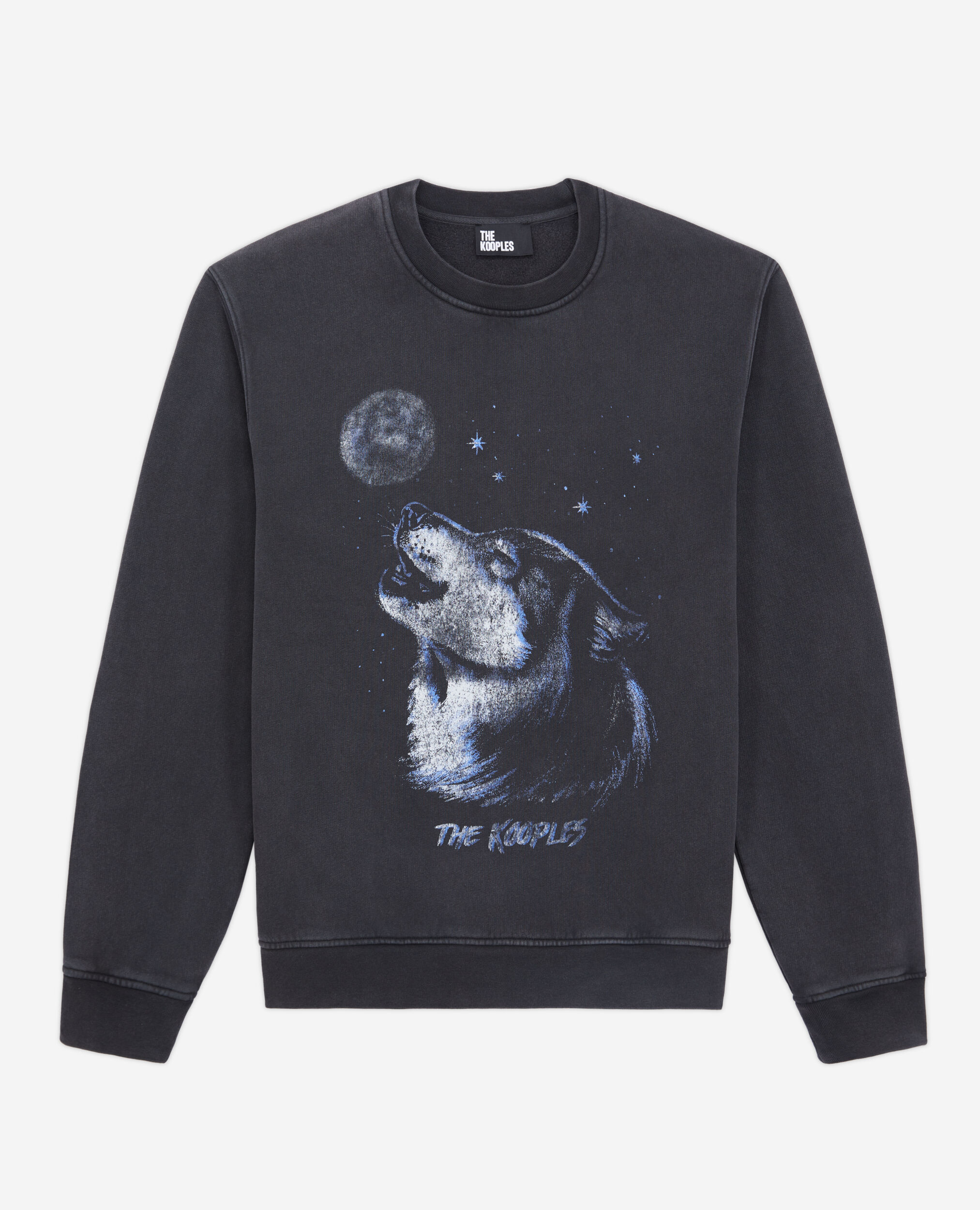 Men's Black sweatshirt with Wolf serigraphy, BLACK WASHED, hi-res image number null