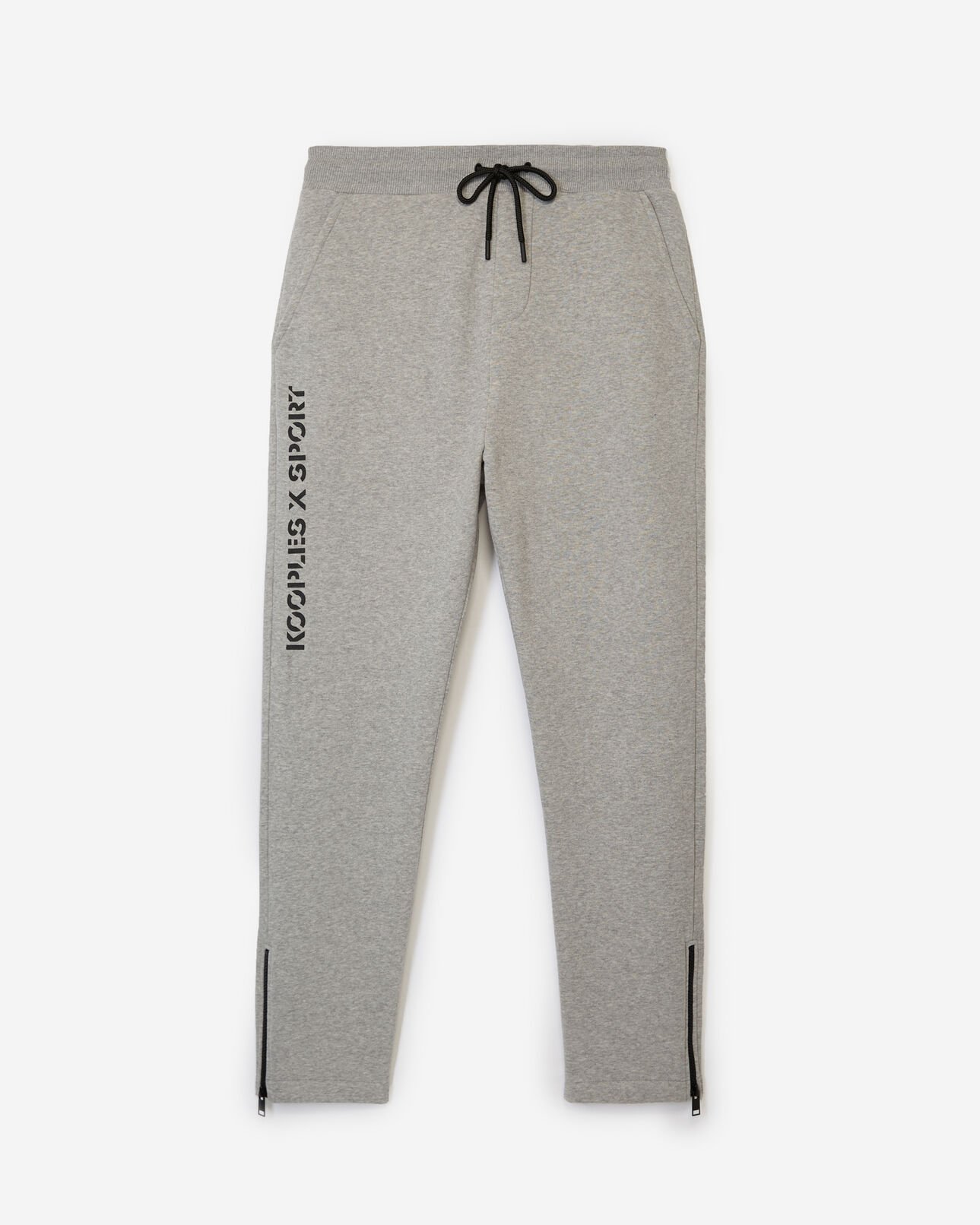 The Kooples MEN LIGHT GREY MELANGE slim grey fleece joggers with zipped bottoms
