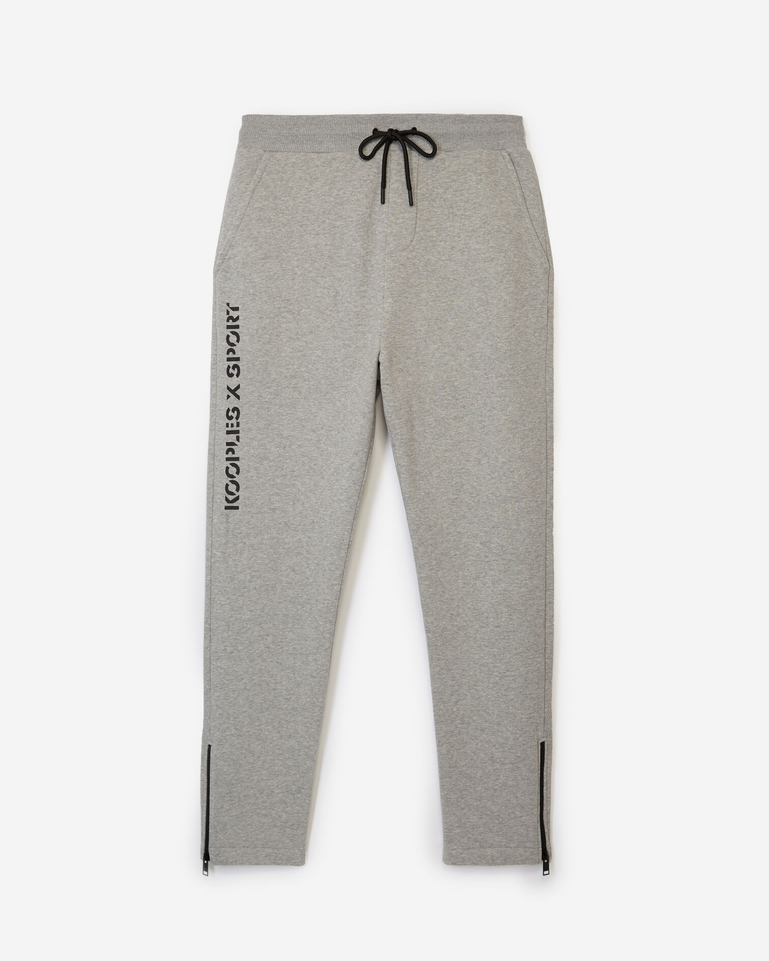 Slim grey fleece joggers with zipped bottoms, LIGHT GREY MELANGE, hi-res image number null