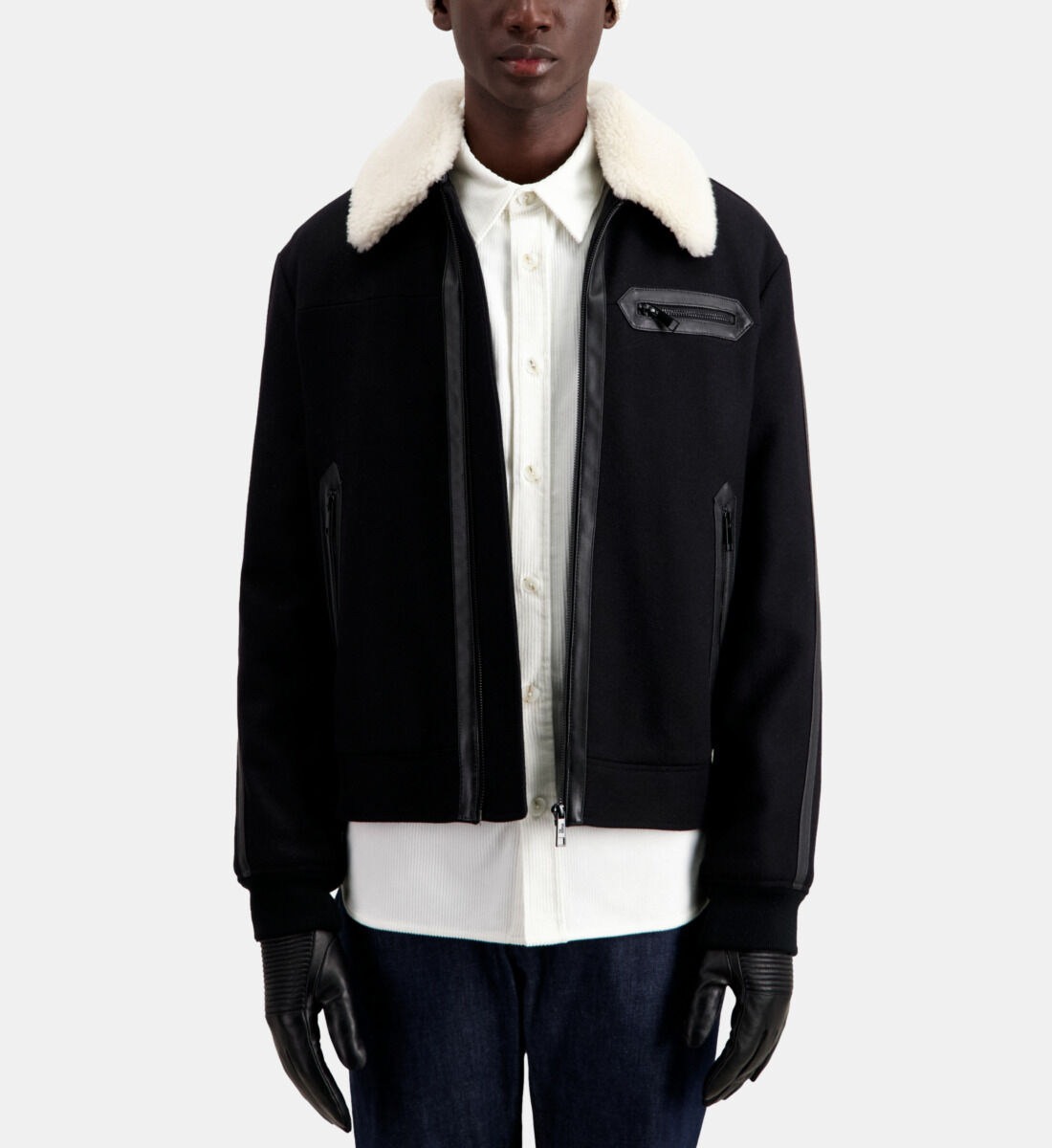 Black wool bomber jacket womens clearance