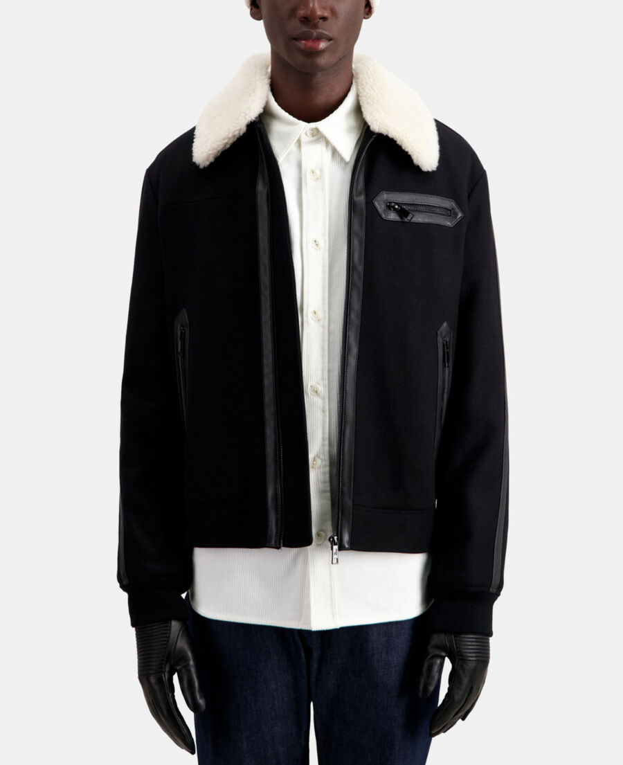 black wool-blend bomber jacket