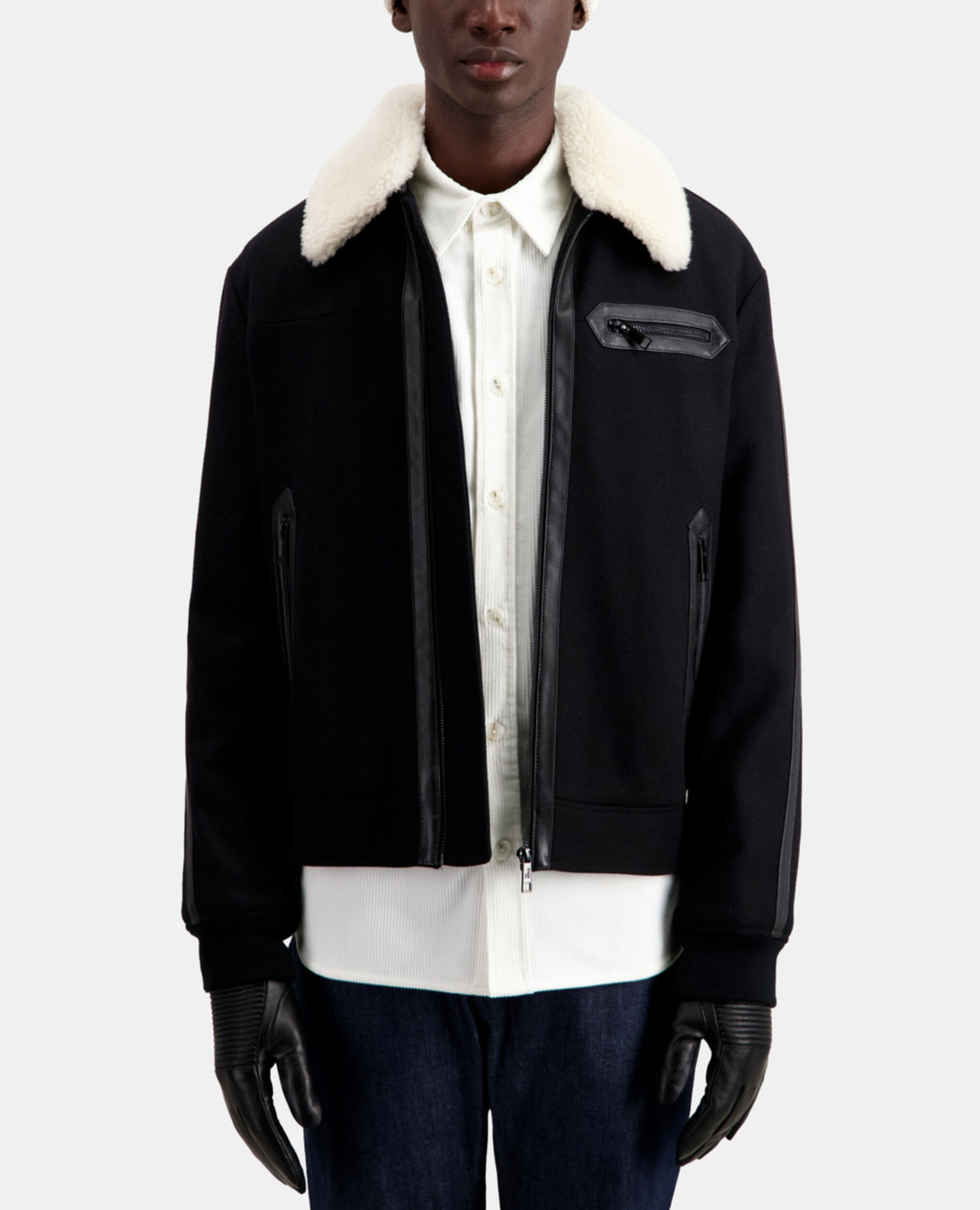 Black wool-blend bomber jacket, BLACK, hi-res image number null