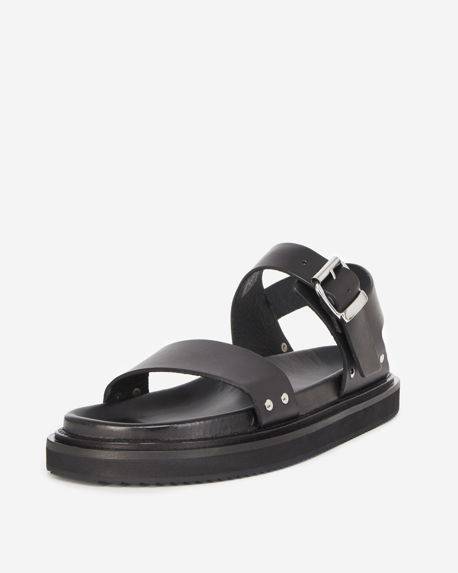 Sandales noires cuir à doubles brides, BLACK, hi-res image number null