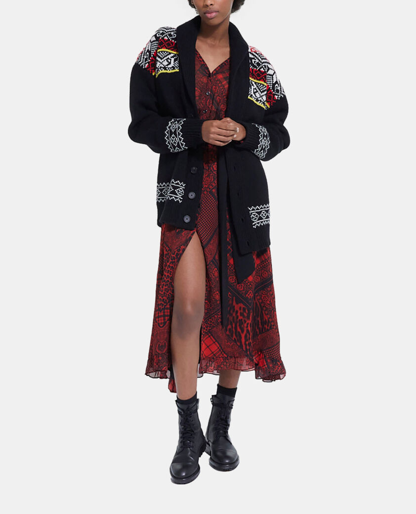 The Kooples WOMEN BLACK / RED / YELLOW patterned wool cardigan