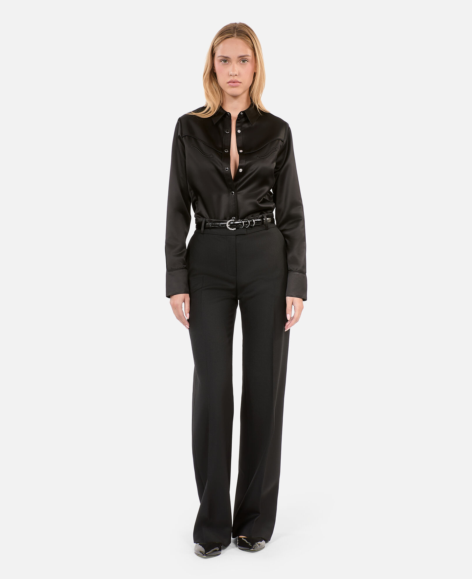 The Kooples WOMEN BLACK black western-style satin shirt
