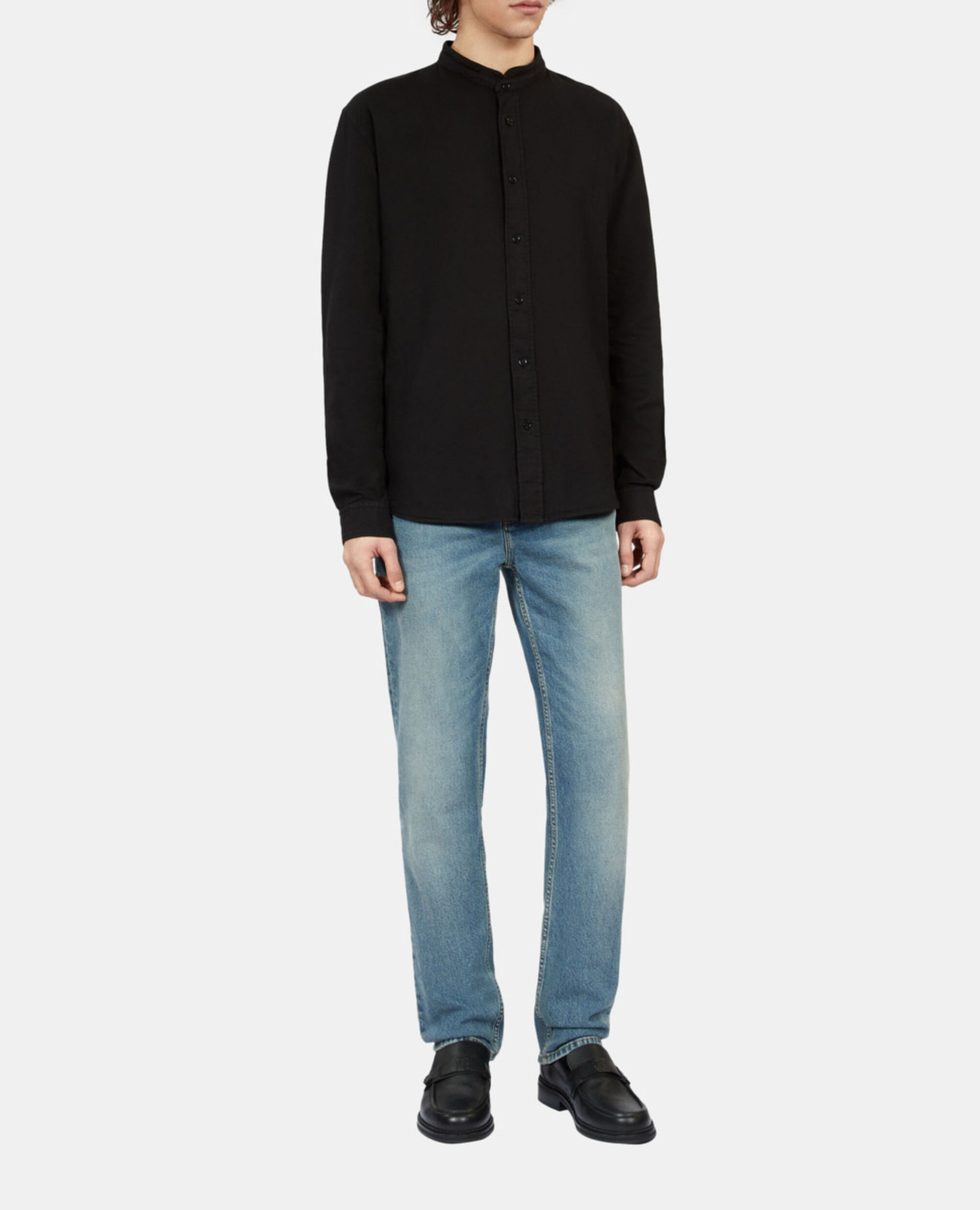 Black cotton and linen shirt, BLACK, hi-res image number null