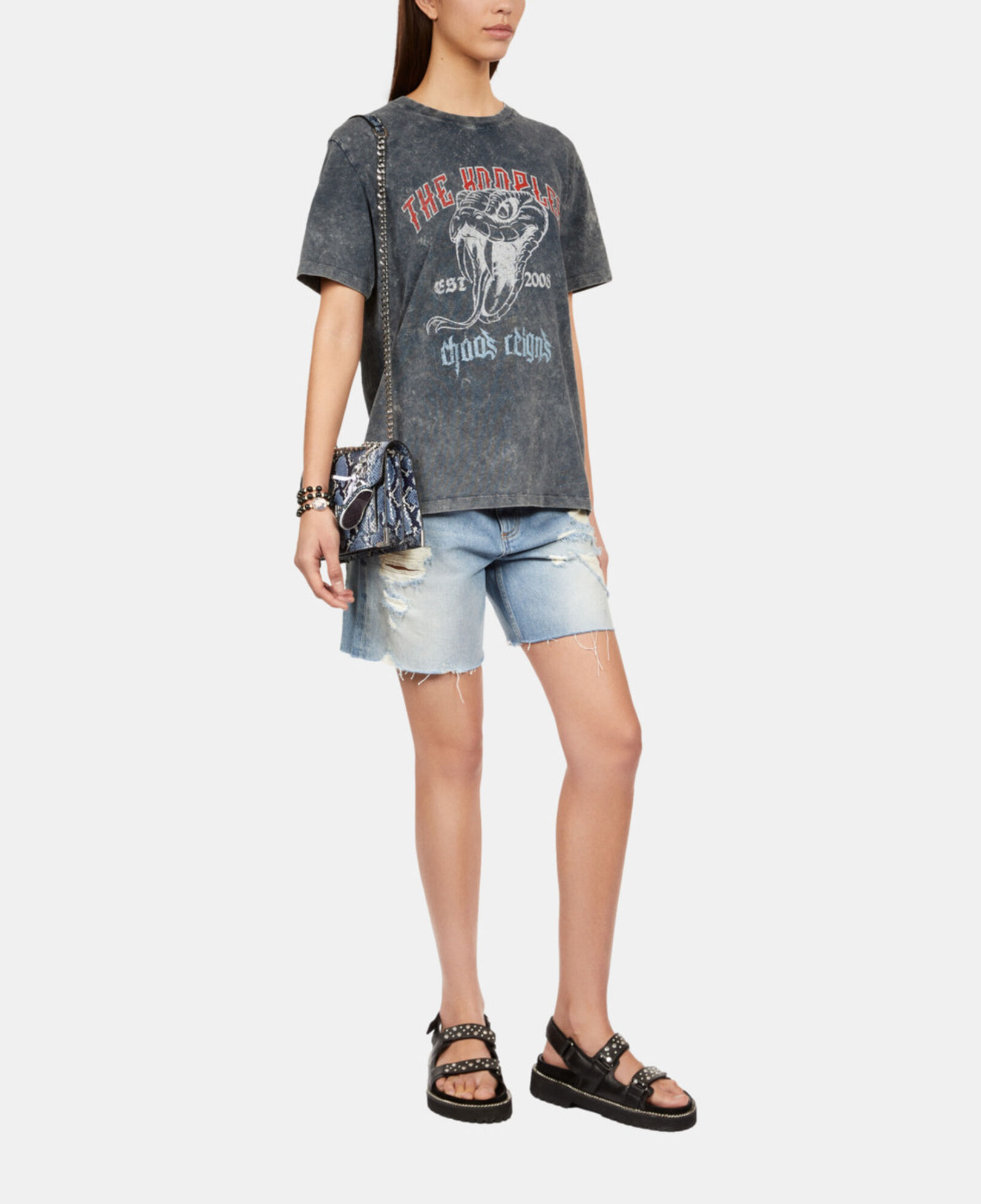 The Kooples FEMME NAVY sac emily chaîne en cuir effet python bleu
