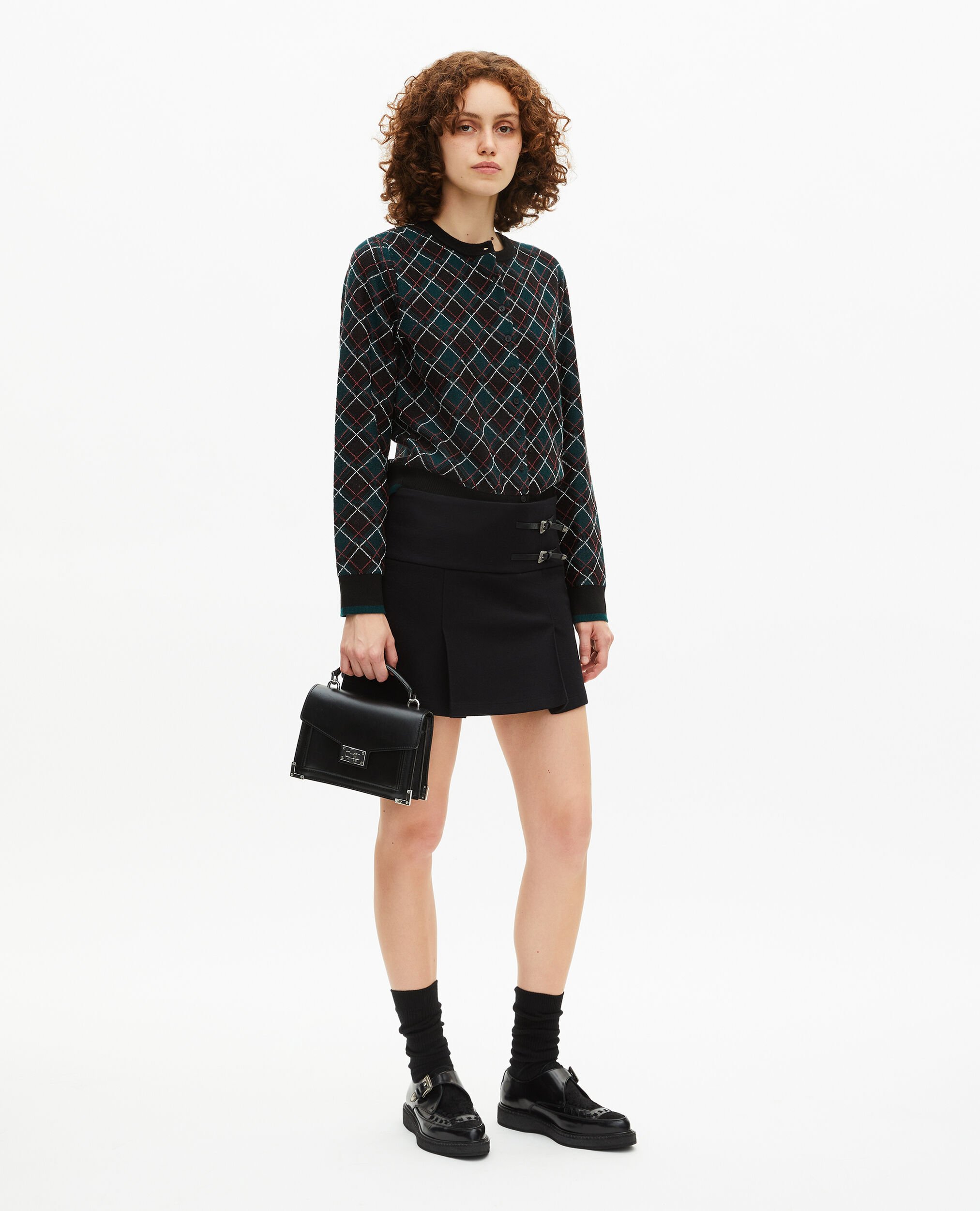Black check cardigan, BLACK DARK GREEN, hi-res image number null