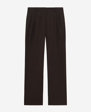 The Kooples DAMEN BROWN braune, maßgeschneiderte hose aus wollmischung mit weitem bein
