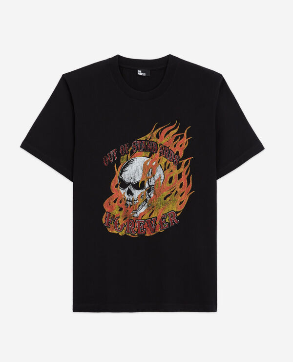 black t-shirt with screen print