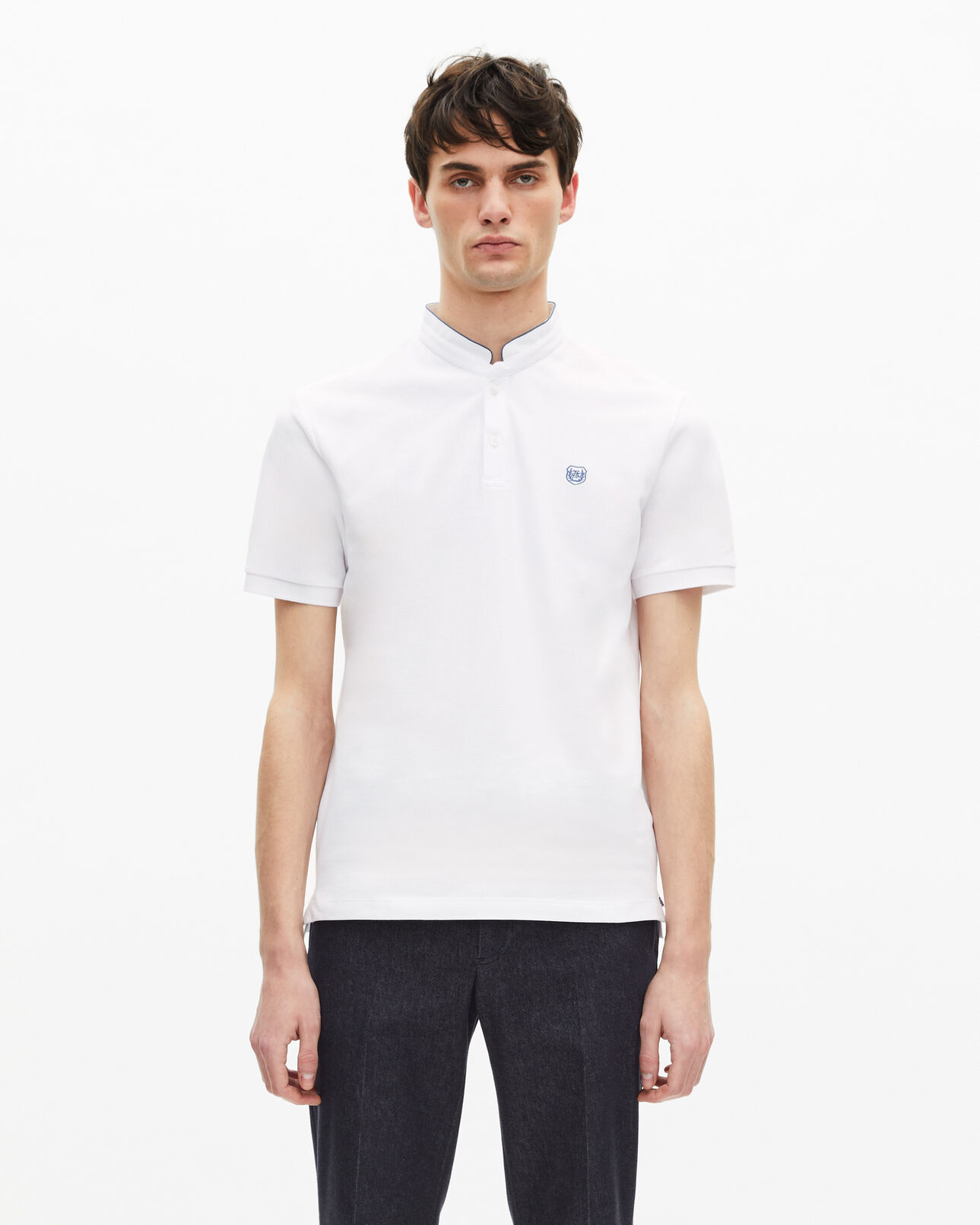 The Kooples MEN WHITE / BLUE white pique cotton polo t-shirt