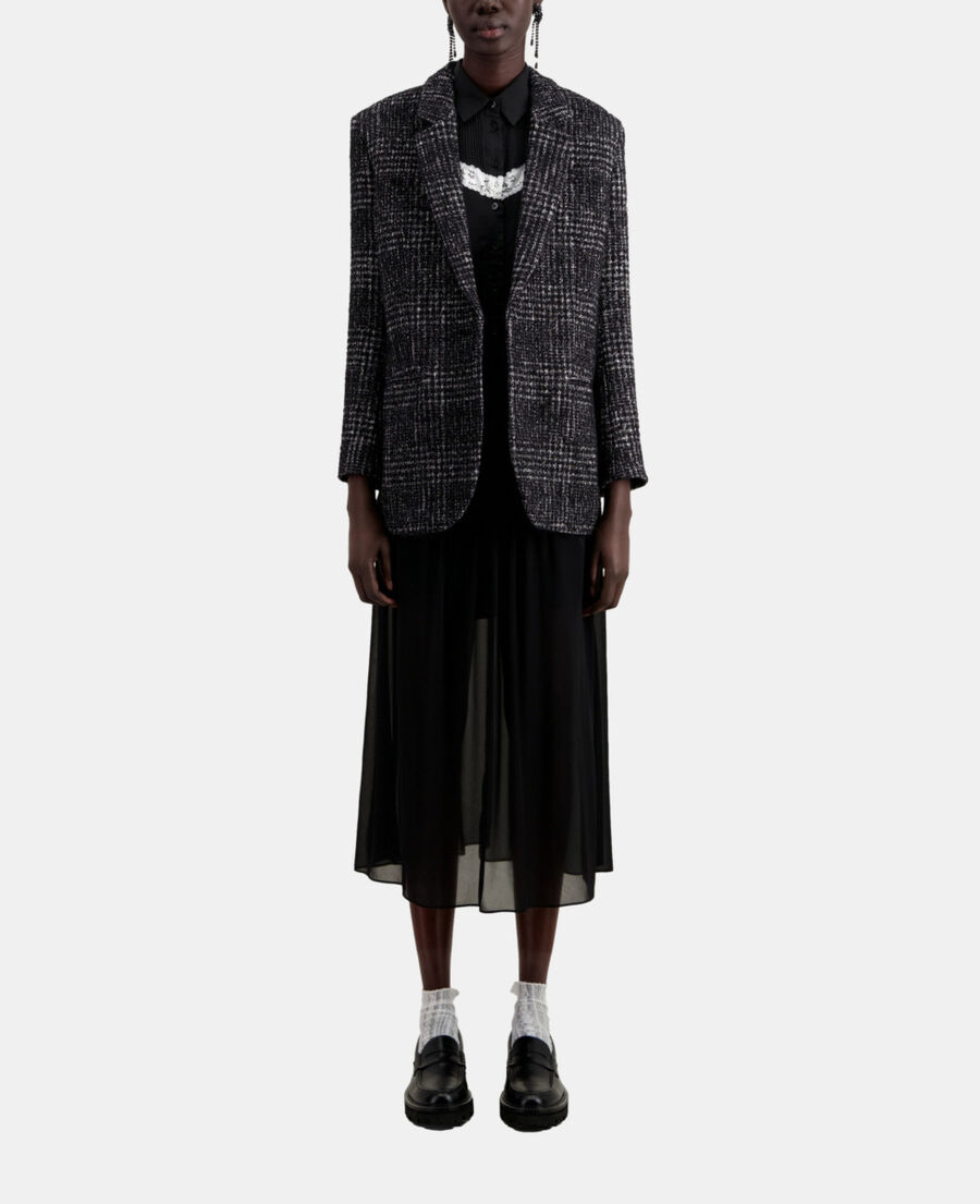 black and white tweed blazer