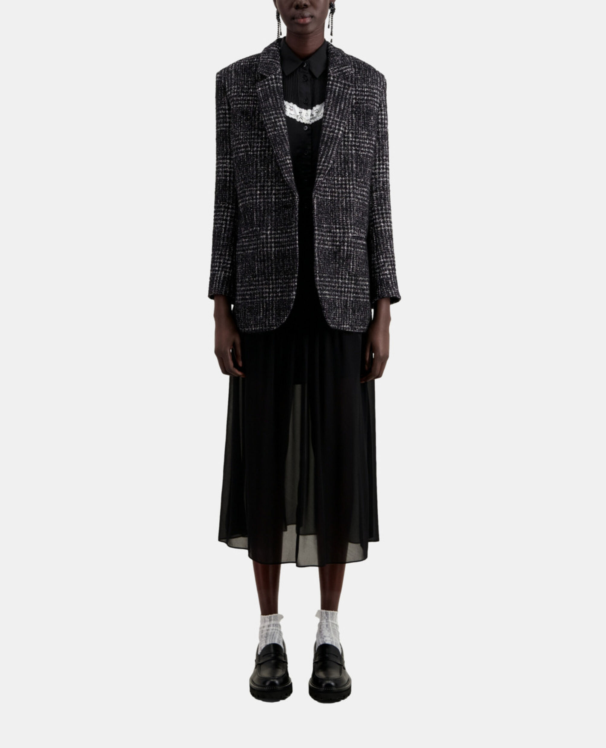 Black and white tweed blazer, BLACK WHITE, hi-res image number null