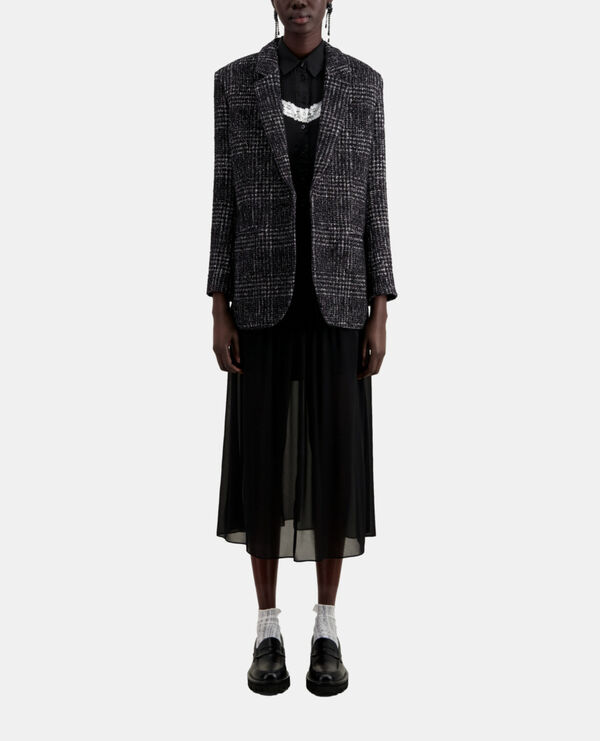 black and white tweed blazer