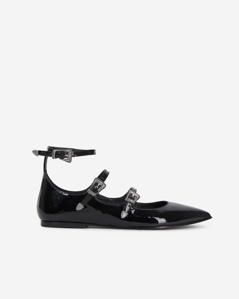 The Kooples F BLACK black leather ballerinas with western buckles