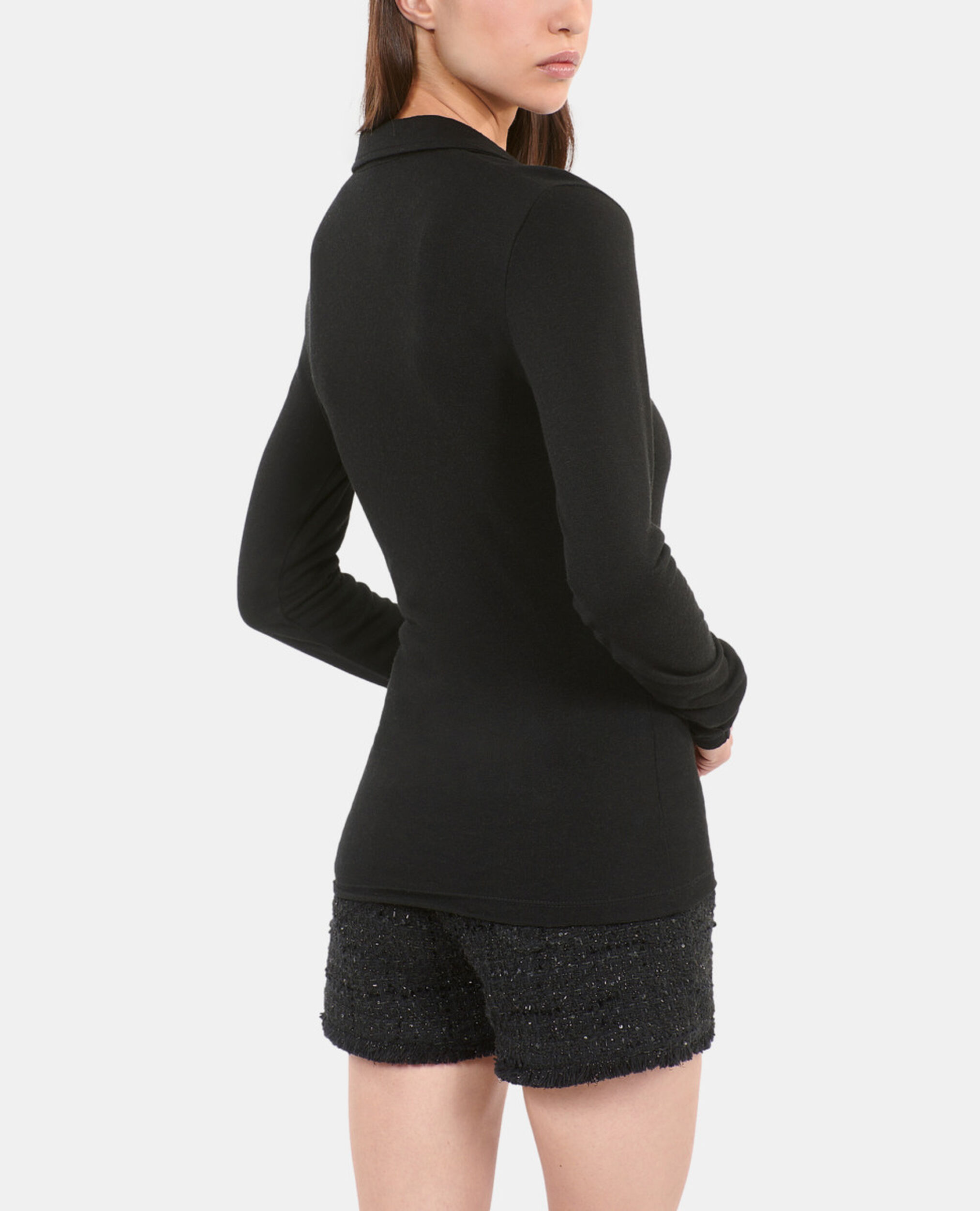 Langärmeliges, schwarzes Poloshirt, BLACK, hi-res image number null