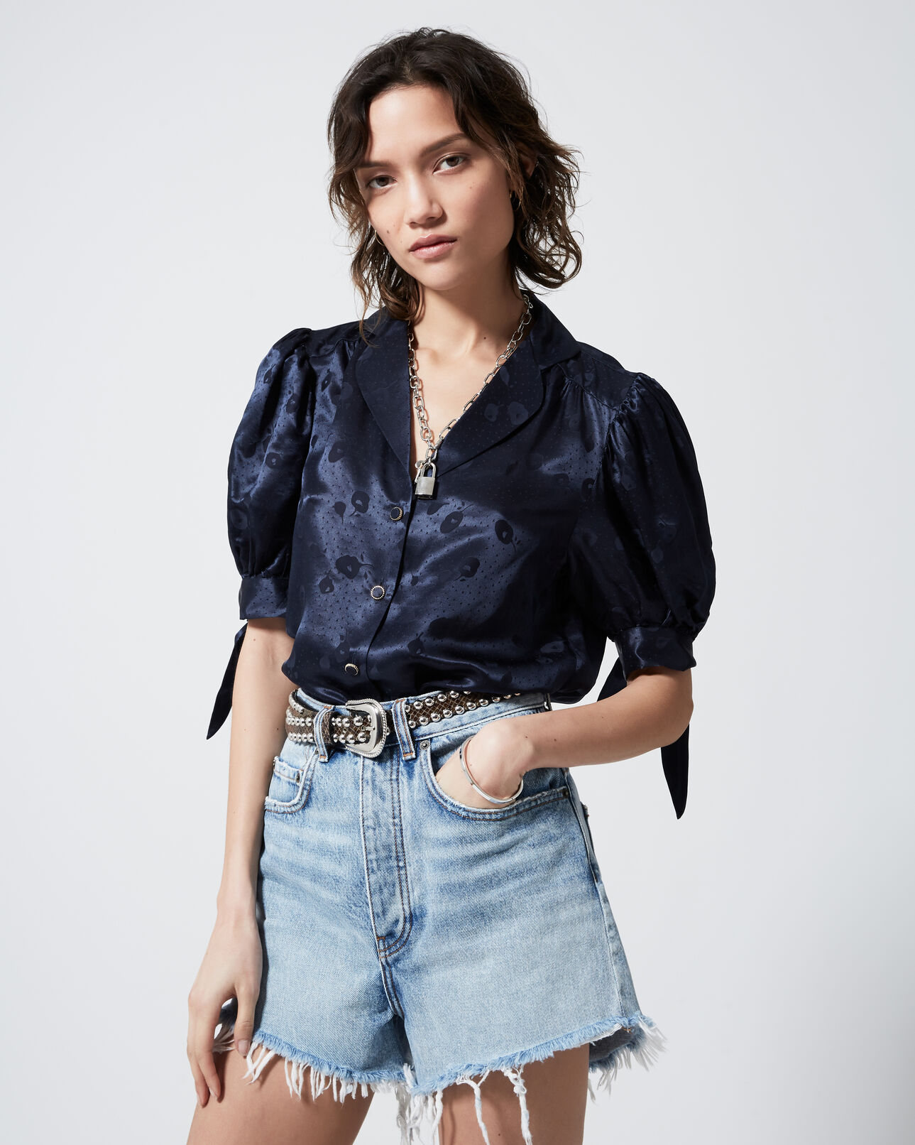 The Kooples DAMEN NAVY marineblaues elegantes hemd mit knöpfen