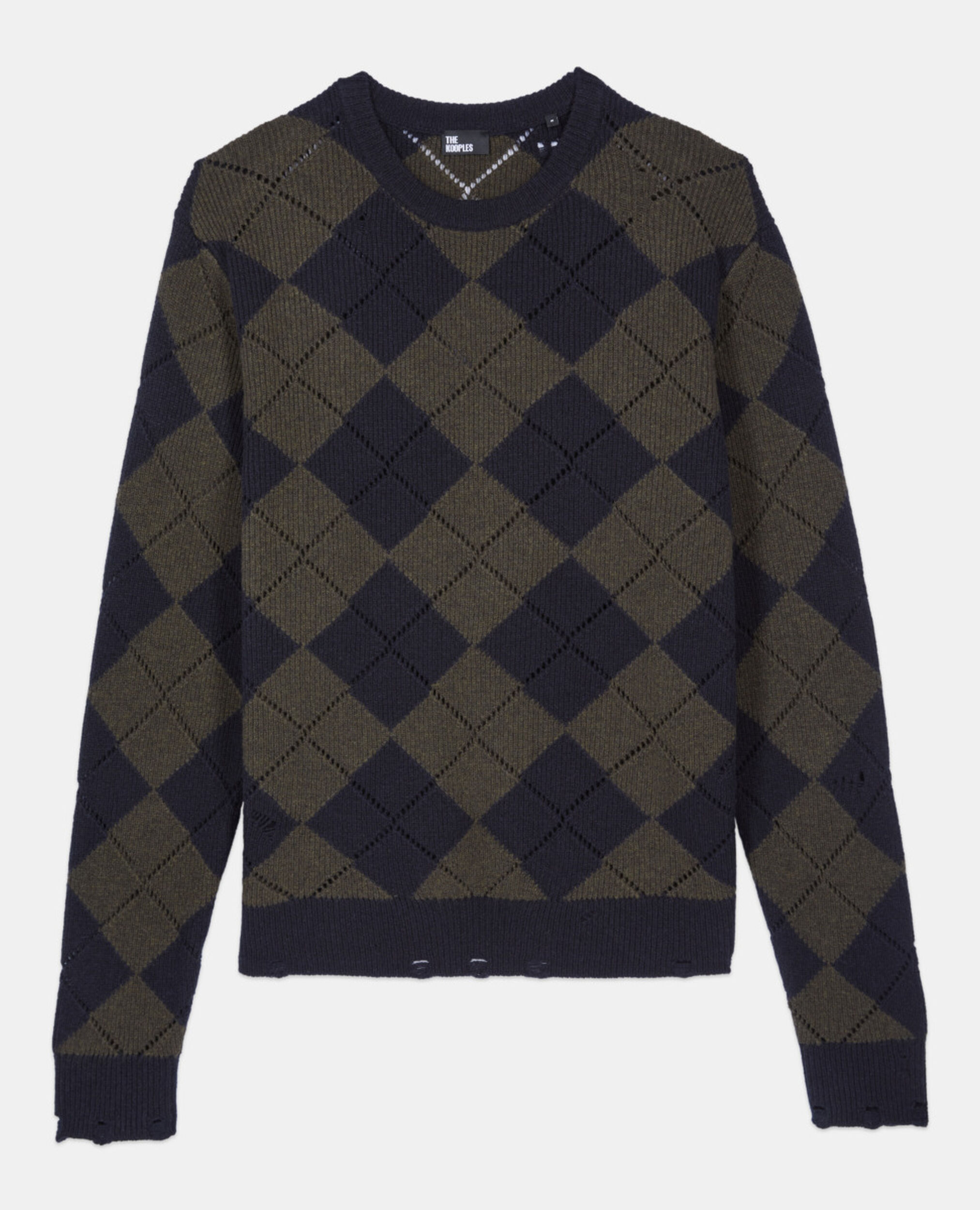 Black and khaki diamond sweater, GREEN NAVY, hi-res image number null