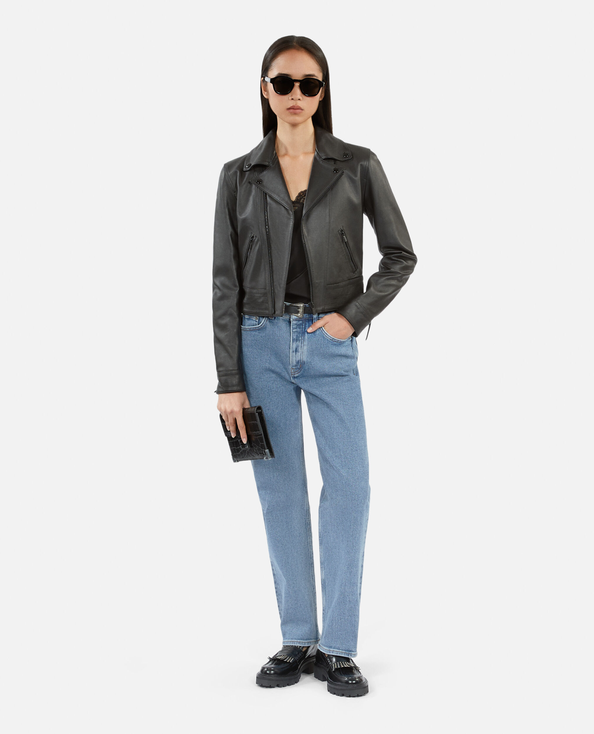 Black leather studded jacket