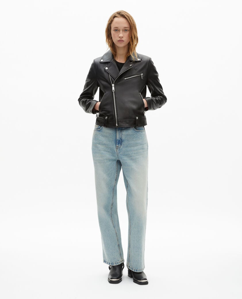 The Kooples DAMEN BLACK schwarzer blouson im bikerstil aus leder