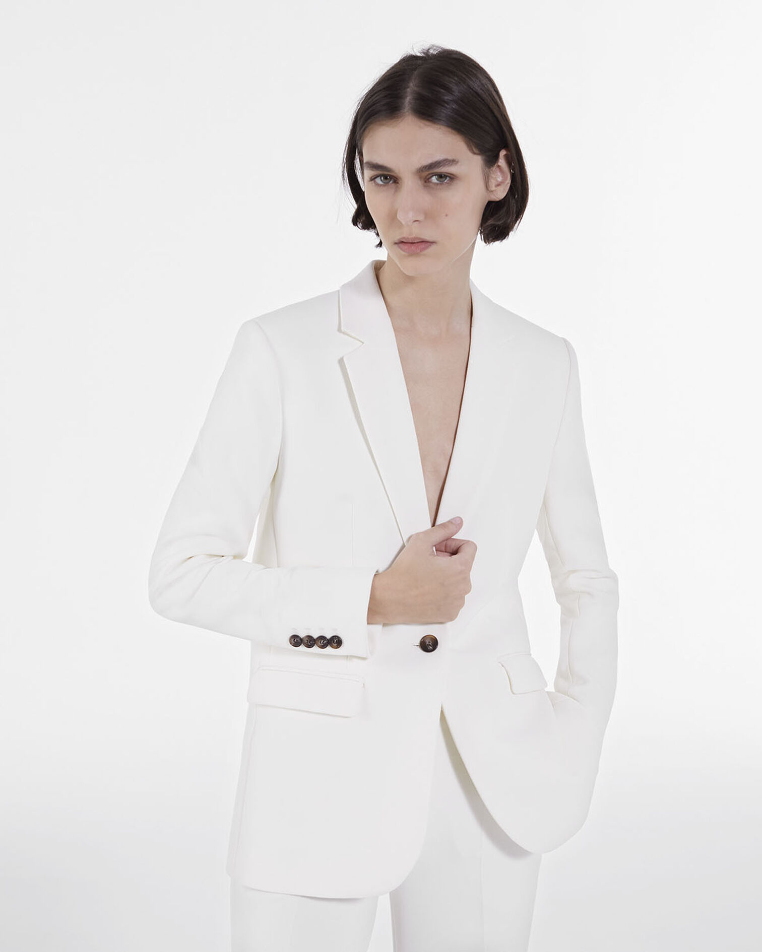 Ecrufarbener Blazer aus Crêpe, ECRU, hi-res image number null