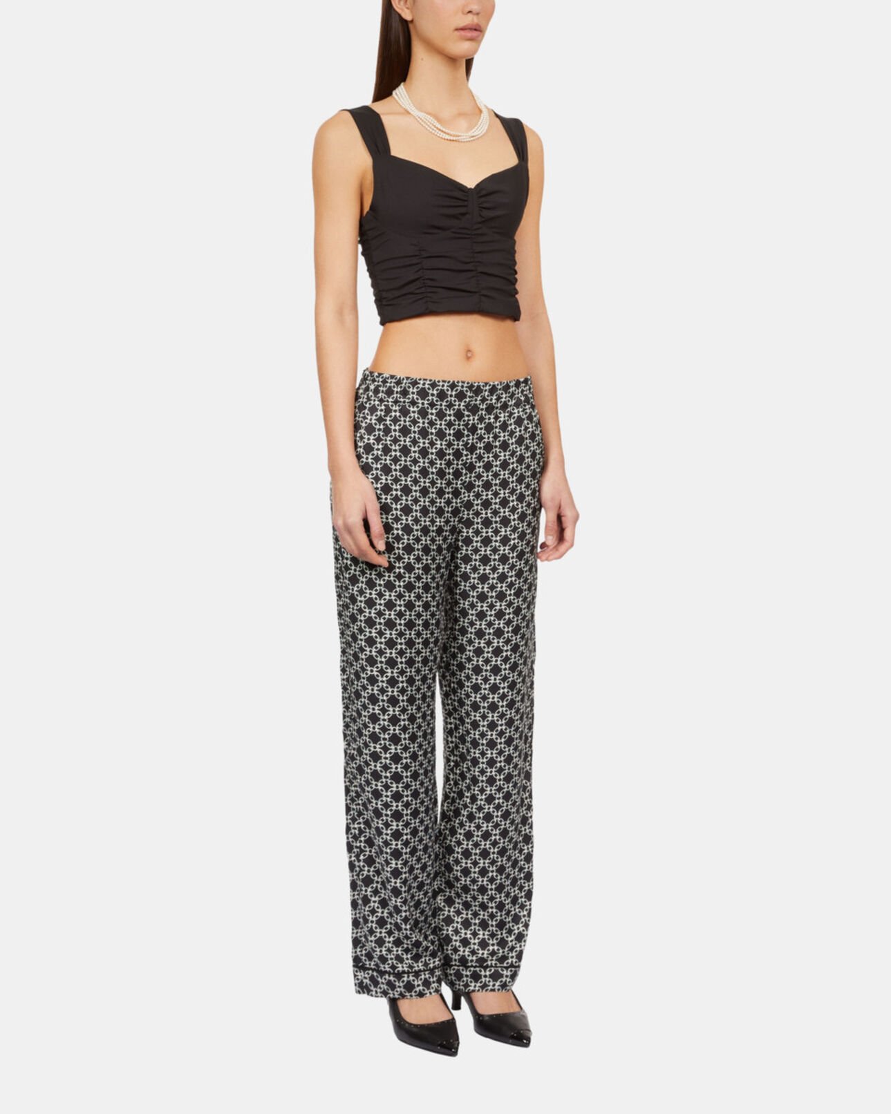 The Kooples WOMEN BLACK WHITE black and white chain print trousers