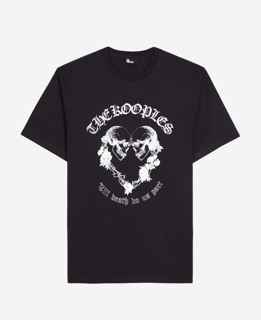The Kooples MEN BLACK black t-shirt with skull heart serigraphy