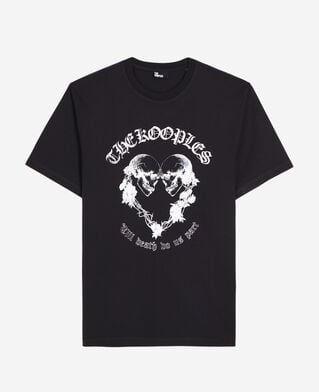 The Kooples MEN BLACK black t-shirt with skull heart serigraphy