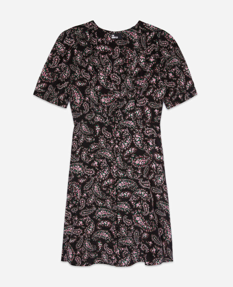 The Kooples FEMME BLACK / PINK robe courte imprimée avec boutonnage en soie