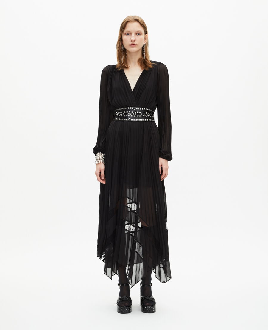 The Kooples DAMEN BLACK langes, schwarzes kleid mit plissierung