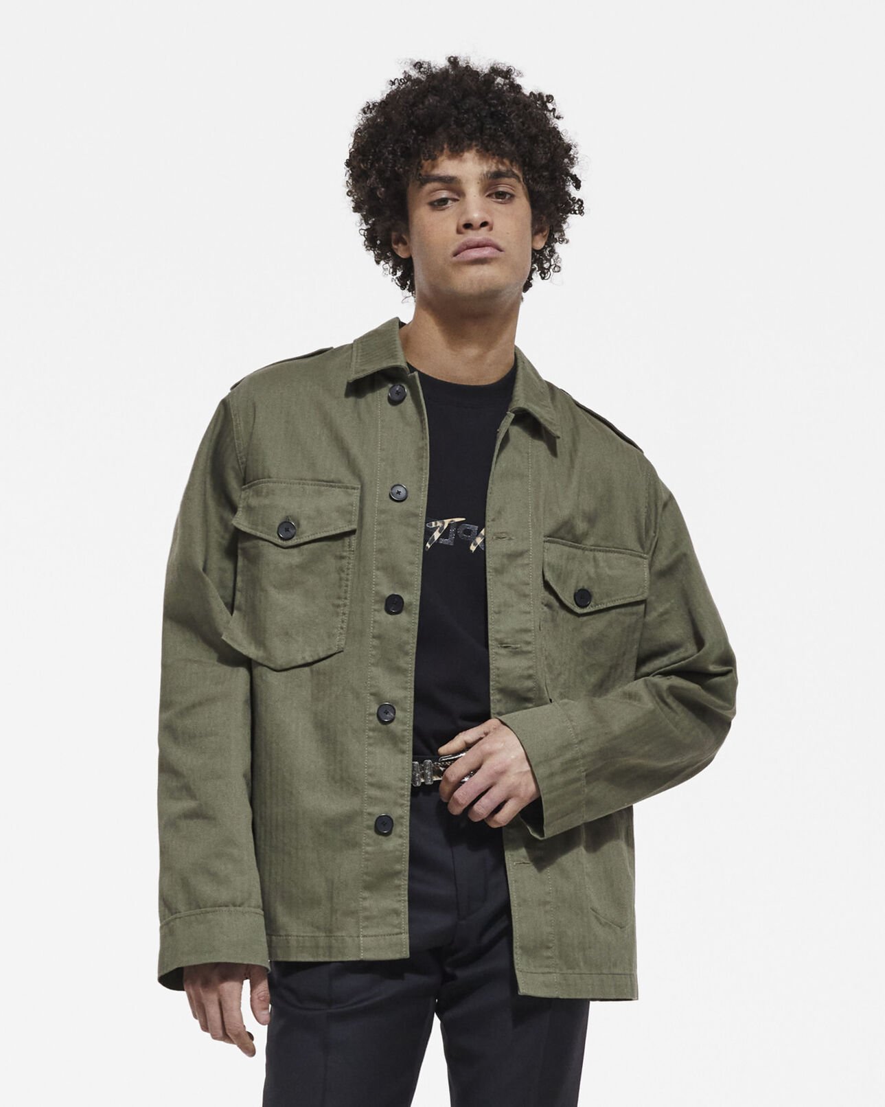 The Kooples MEN OLIVE NIGHT khaki shirt with leopard lining