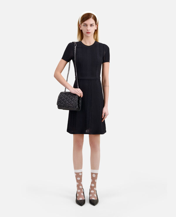 short black openwork knit dress