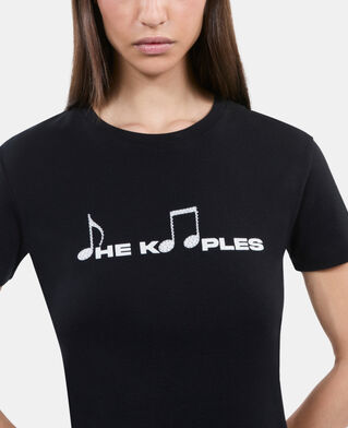 The Kooples DAMEN BLACK WASHED schwarzes t-shirt mit siebdruck