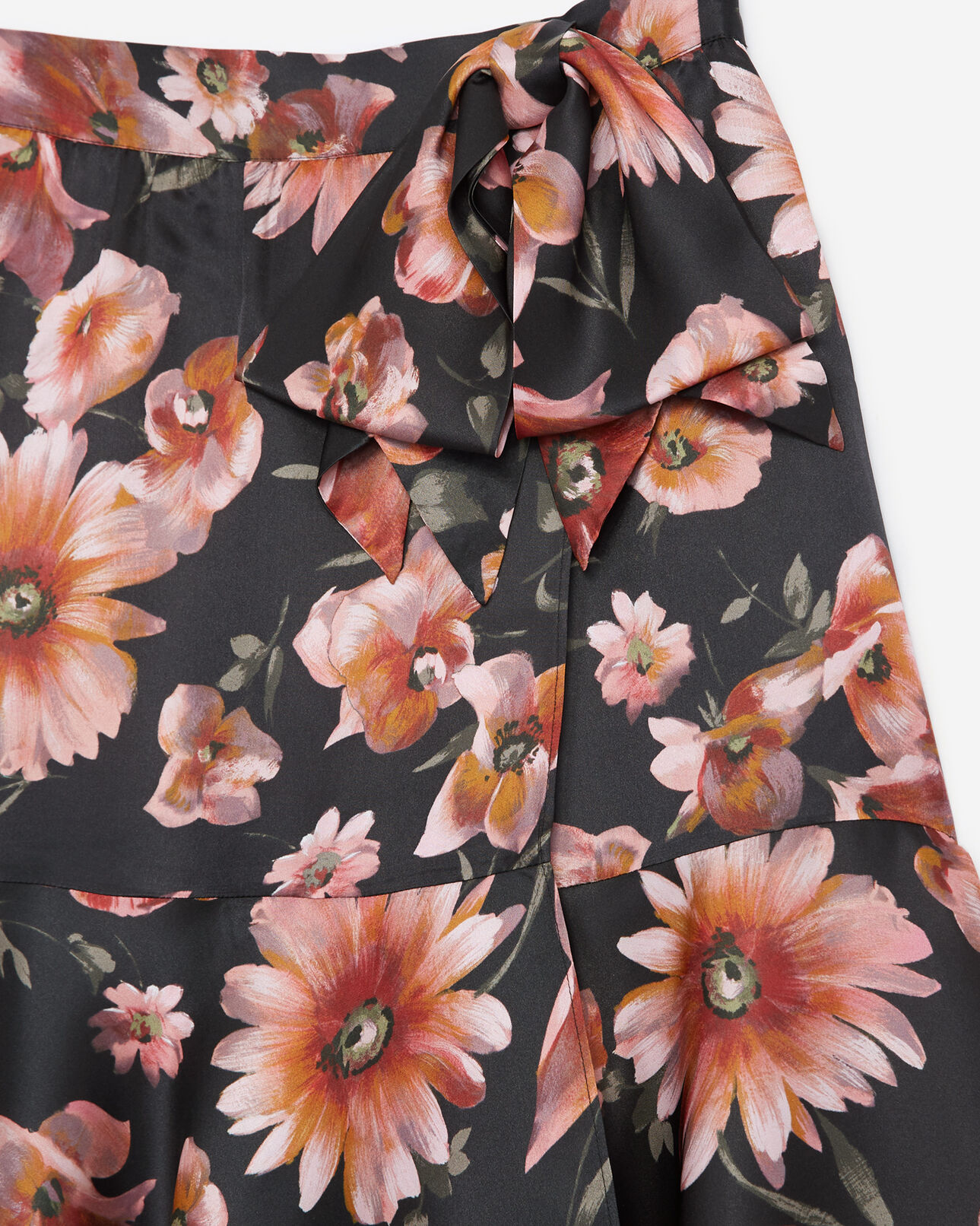 The Kooples WOMEN BLACK satin wrap skirt with floral print