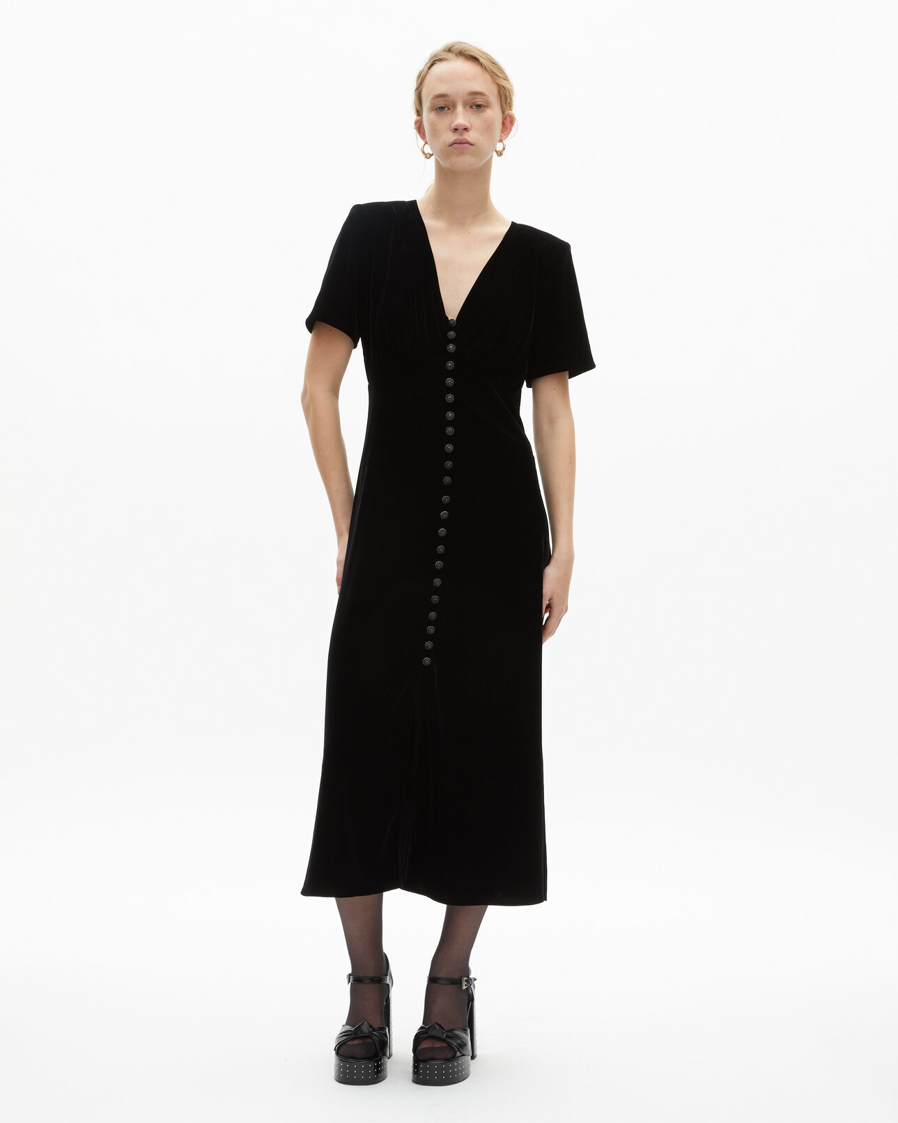 The Kooples WOMEN BLACK long black velvet dress