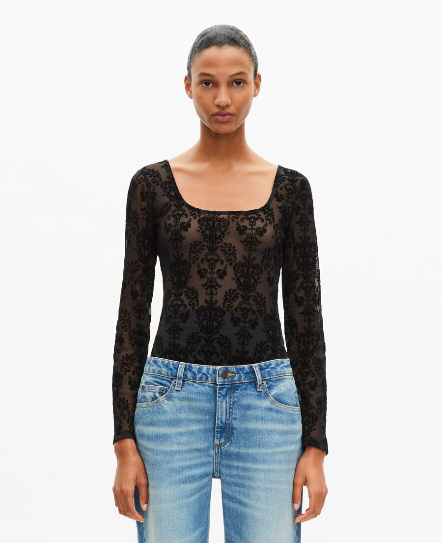 The Kooples FEMME BLACK body en mesh avec flocages noir