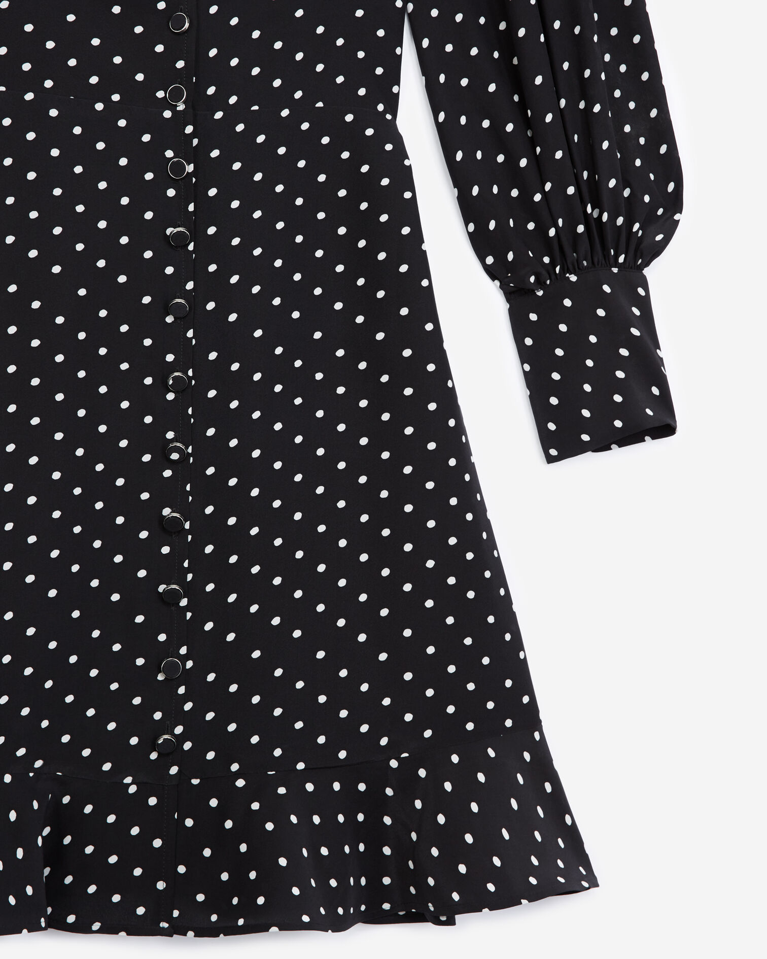 Robe courte noire boutonnée à pois, BLACK-ECRU, hi-res image number null