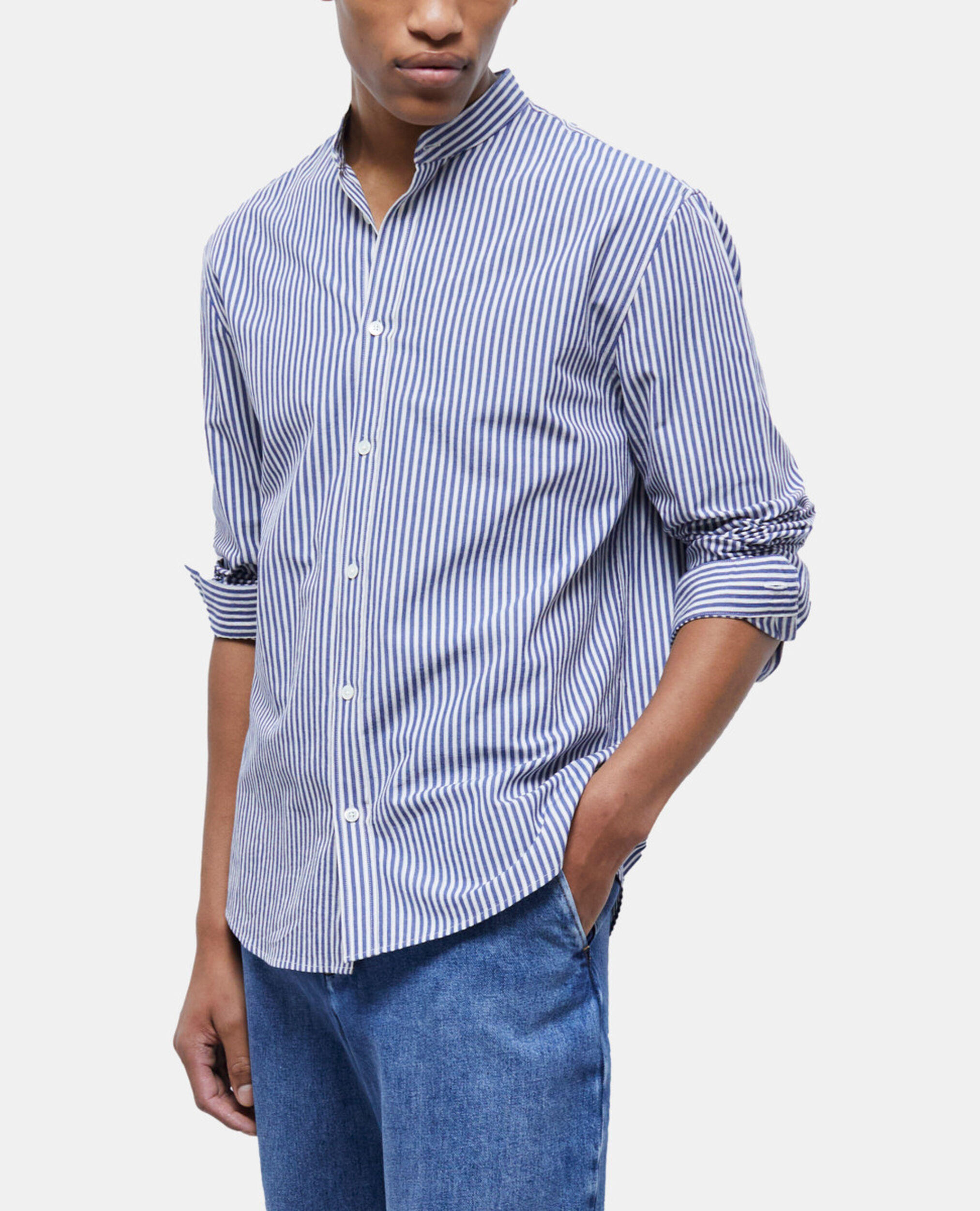 Blue-striped shirt with officer collar, BLUE WHITE, hi-res image number null