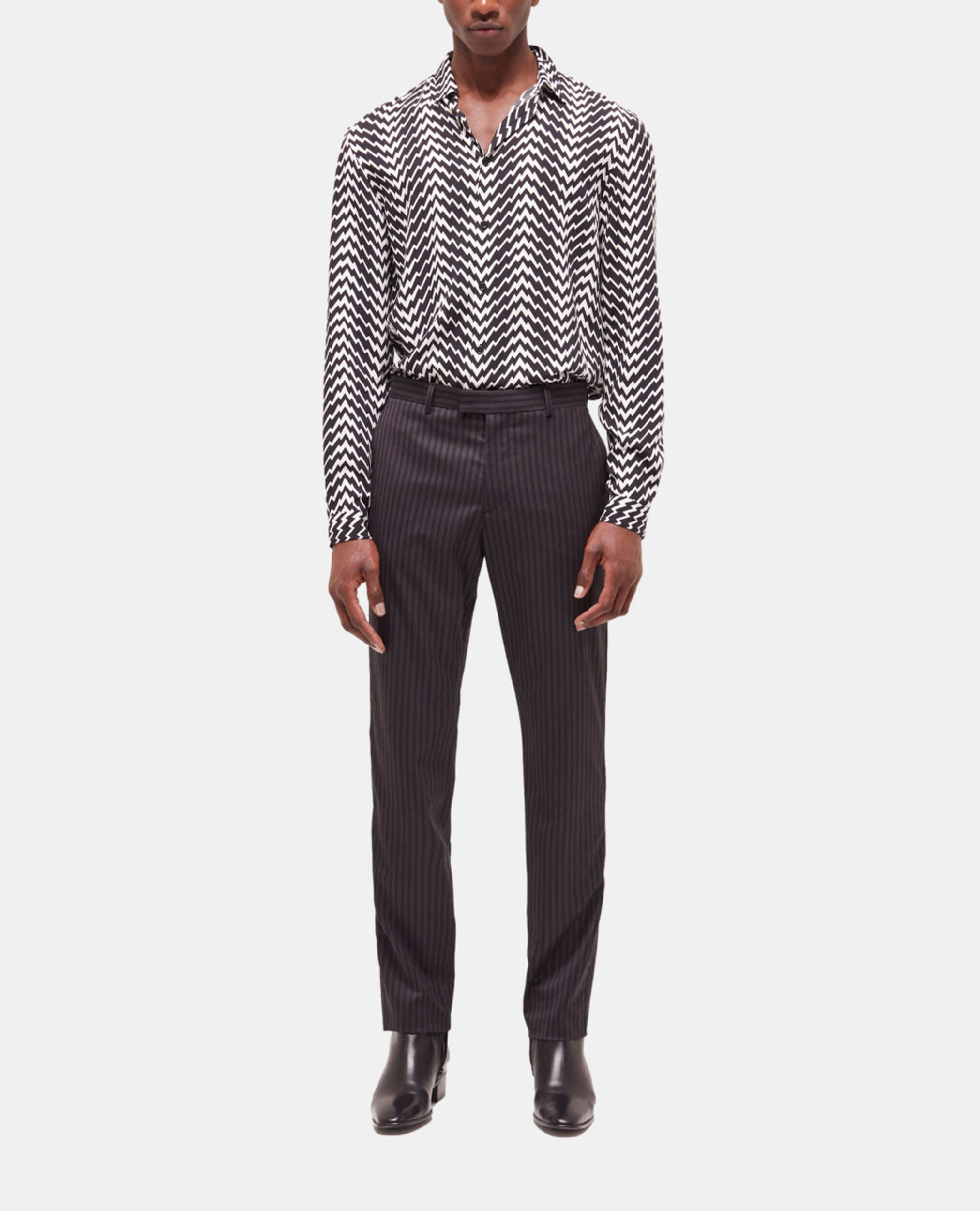 Pantalon de costume en laine à rayures, BLACK GREY, hi-res image number null